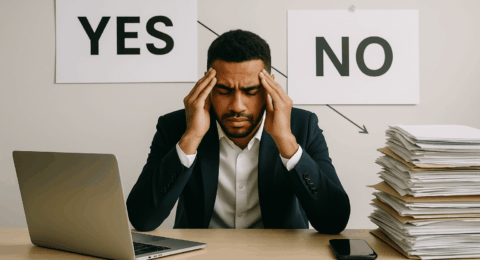 Jeune cadre victime d'épuisement mental au travail.
