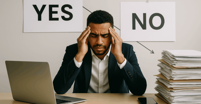Jeune cadre victime d'épuisement mental au travail.