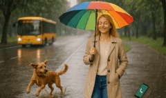Femme zen sous un parapluie.