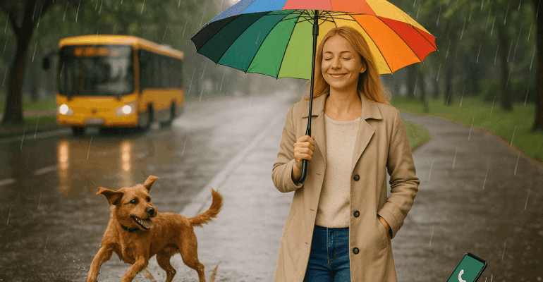 Femme zen sous un parapluie.